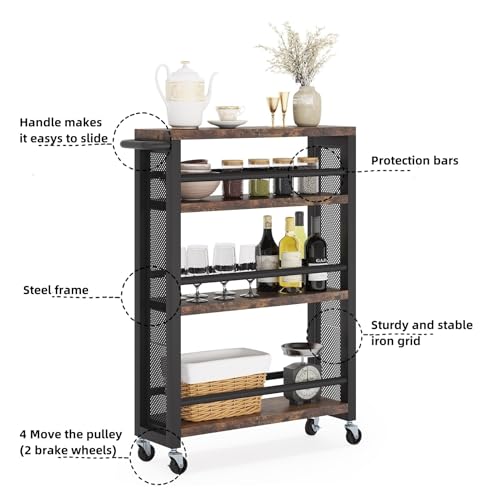 Black 4-Tier Slim Rolling Storage Cart I4923
