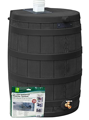 50 Gallon Black Rain Barrel with Diverter Kit M387