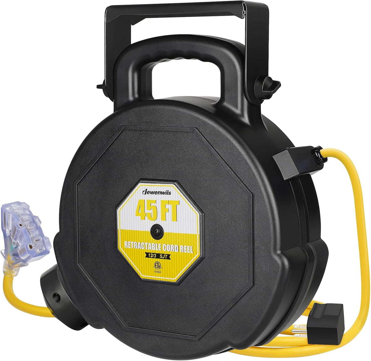 Retractable Extension Cord Reel, 45FT Heavy Duty Power Cord, Lighted Triple Tap, Wall/Ceiling Mountable S9584