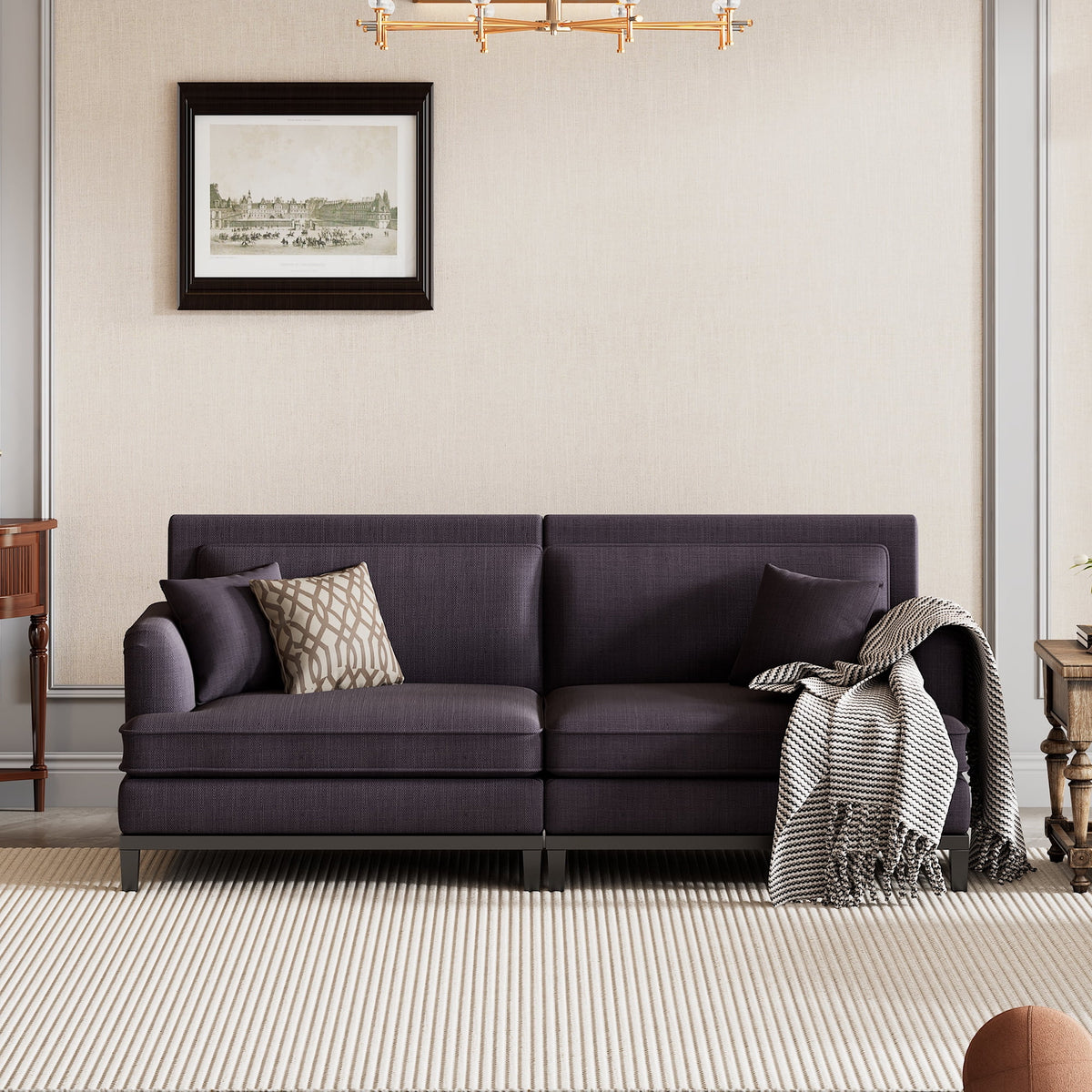 Grey Upholstered Loveseat Sofa with 2 Pillows M390834