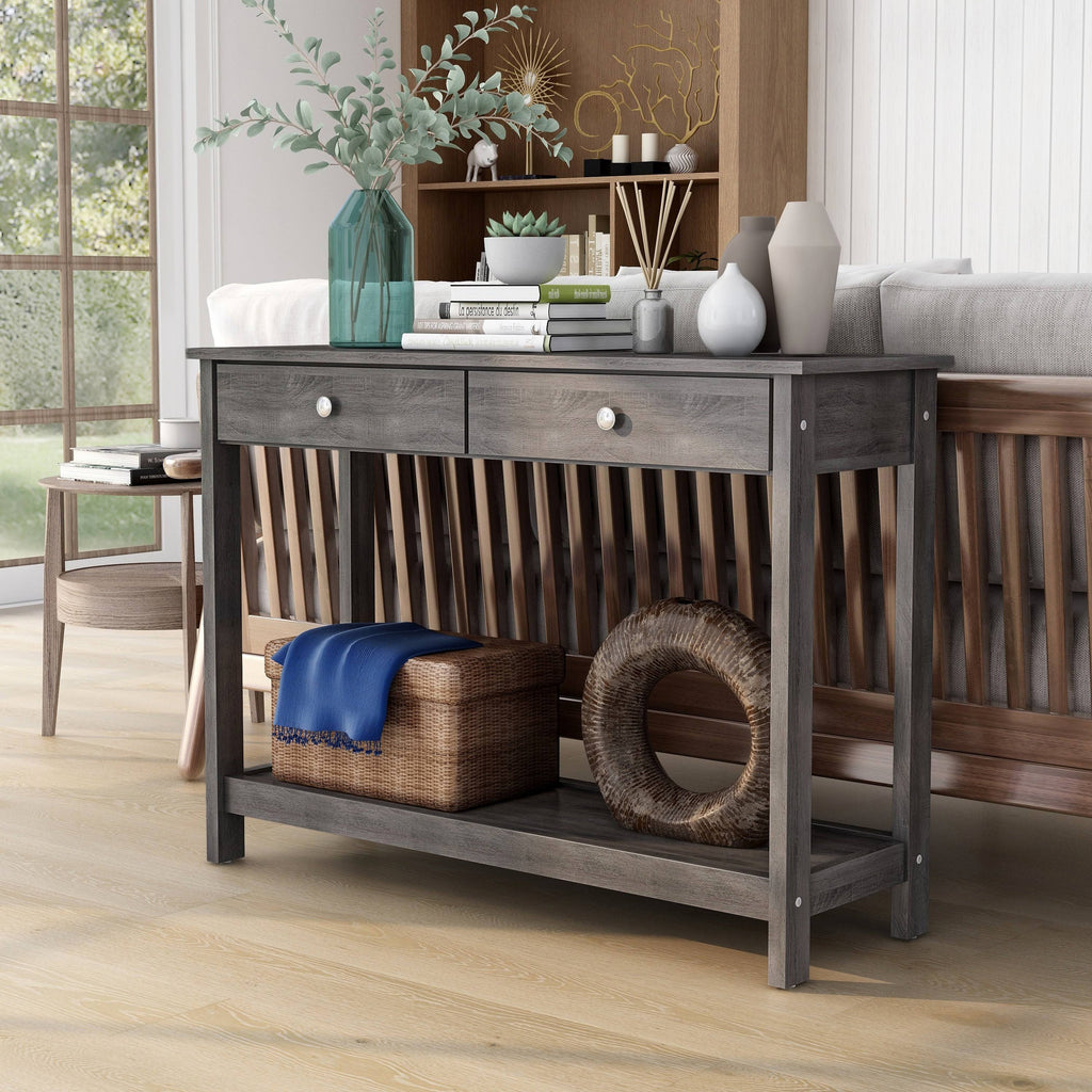 Rustic Grey 2-Drawer Sofa Table L610126