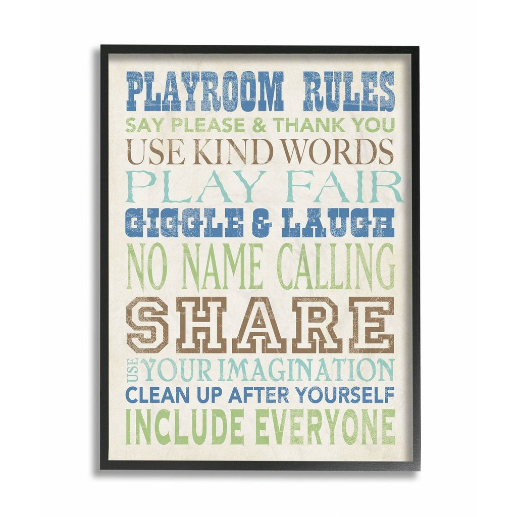 Playroom Rules Typography Framed Wood, 24 x 30 F411