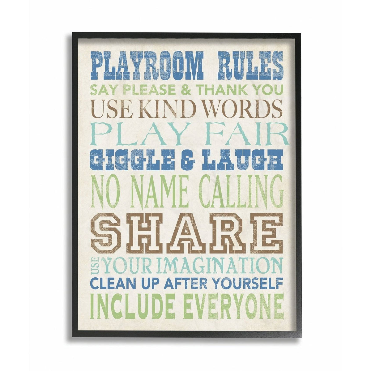 Playroom Rules Typography Framed Wood, 24 x 30 F411