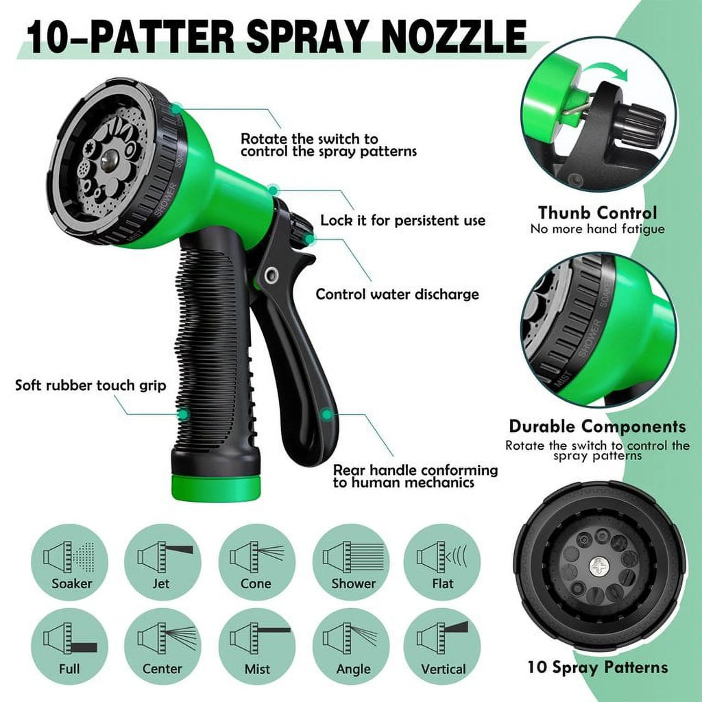 50FT Stainless Steel Metal Garden Hose with 10 Function Nozzle U324