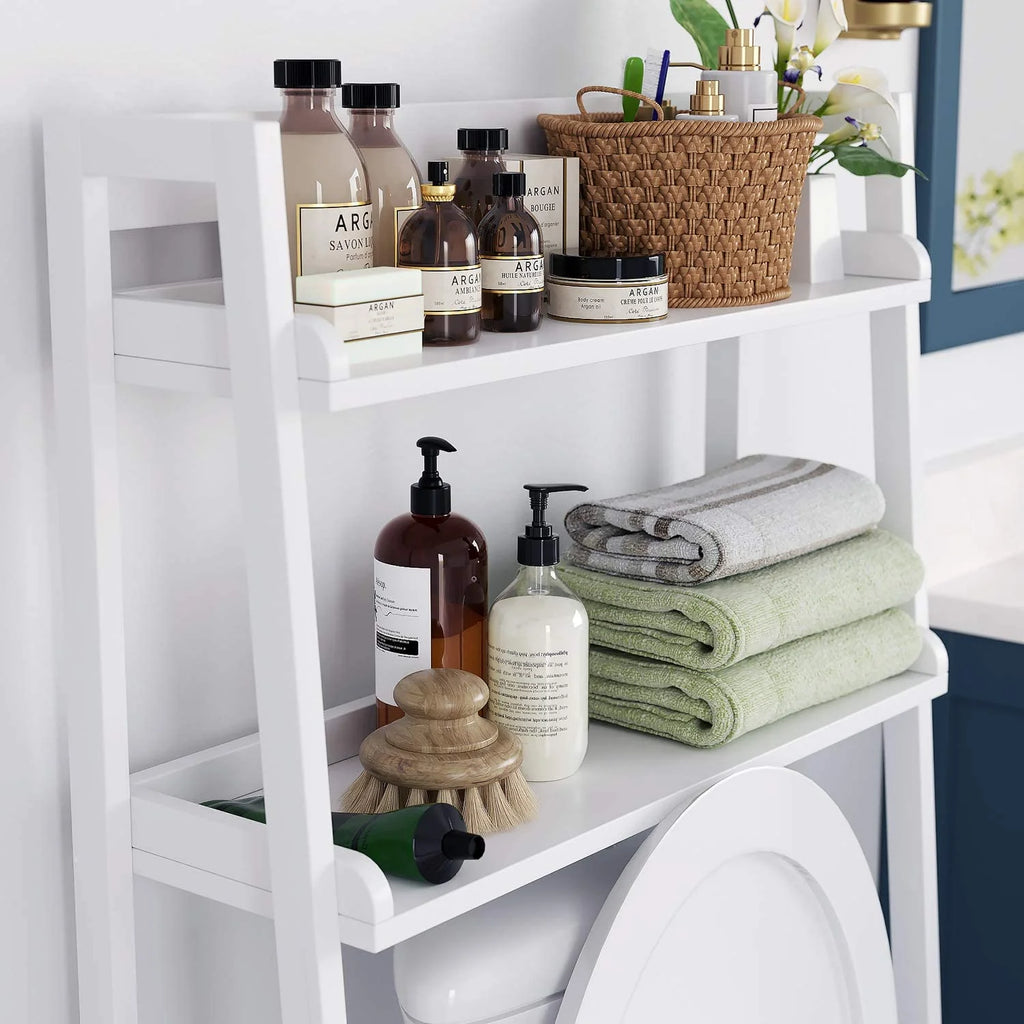 2-Tier White Over the Toilet Bathroom Shelf F818503