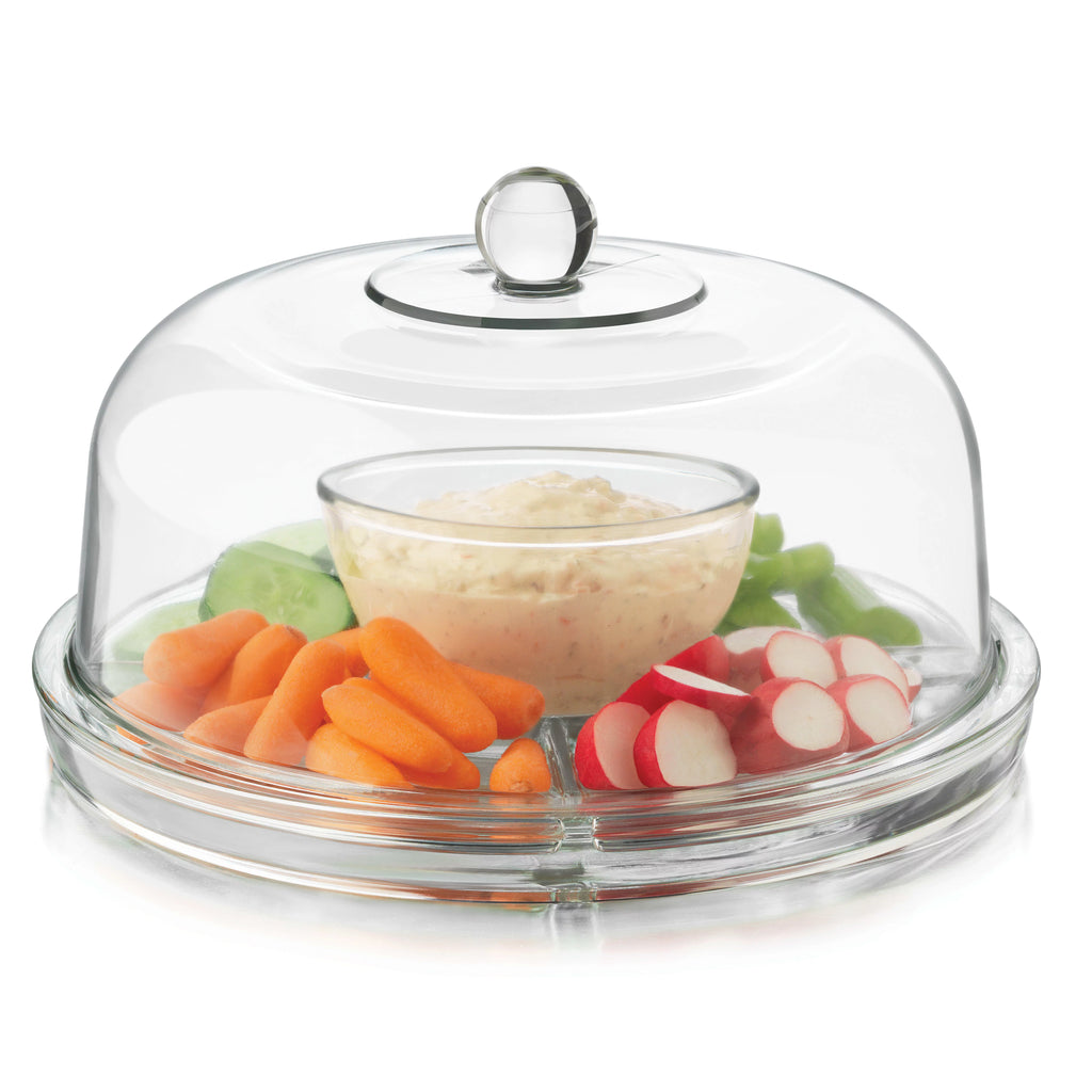 6-in-1 Glass Server, Punch Bowl, Chip and Dip Bowl, Cake Stand Y323167