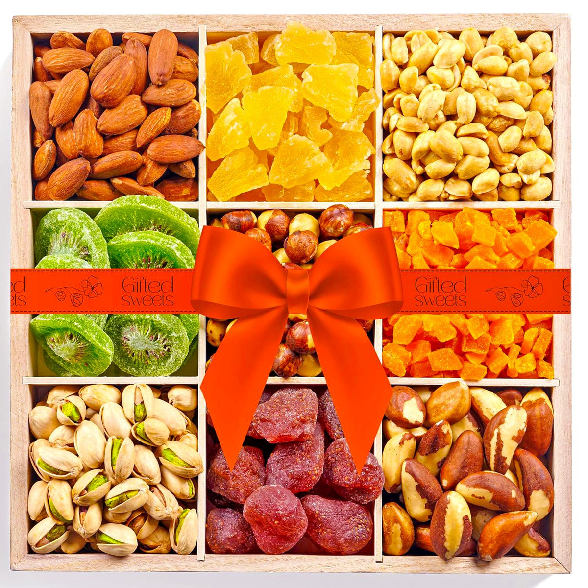 9 Varieties of Fruits & Nuts in Reusable Wooden Crate T3731