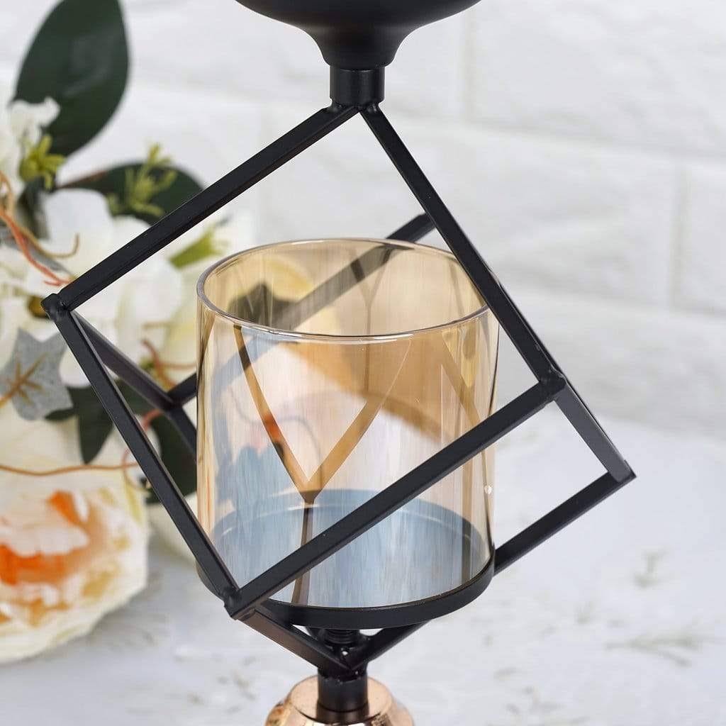 Gold Black Geometric Glass Votive Candle Holders V51345