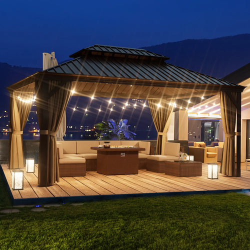 10'x12' Hardtop Steel Aluminum Gazebo with Curtains and Netting Z493