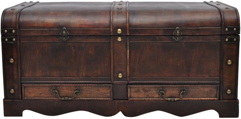 Vintage Wooden Treasure Chest Storage Trunk with 2 Drawers H179