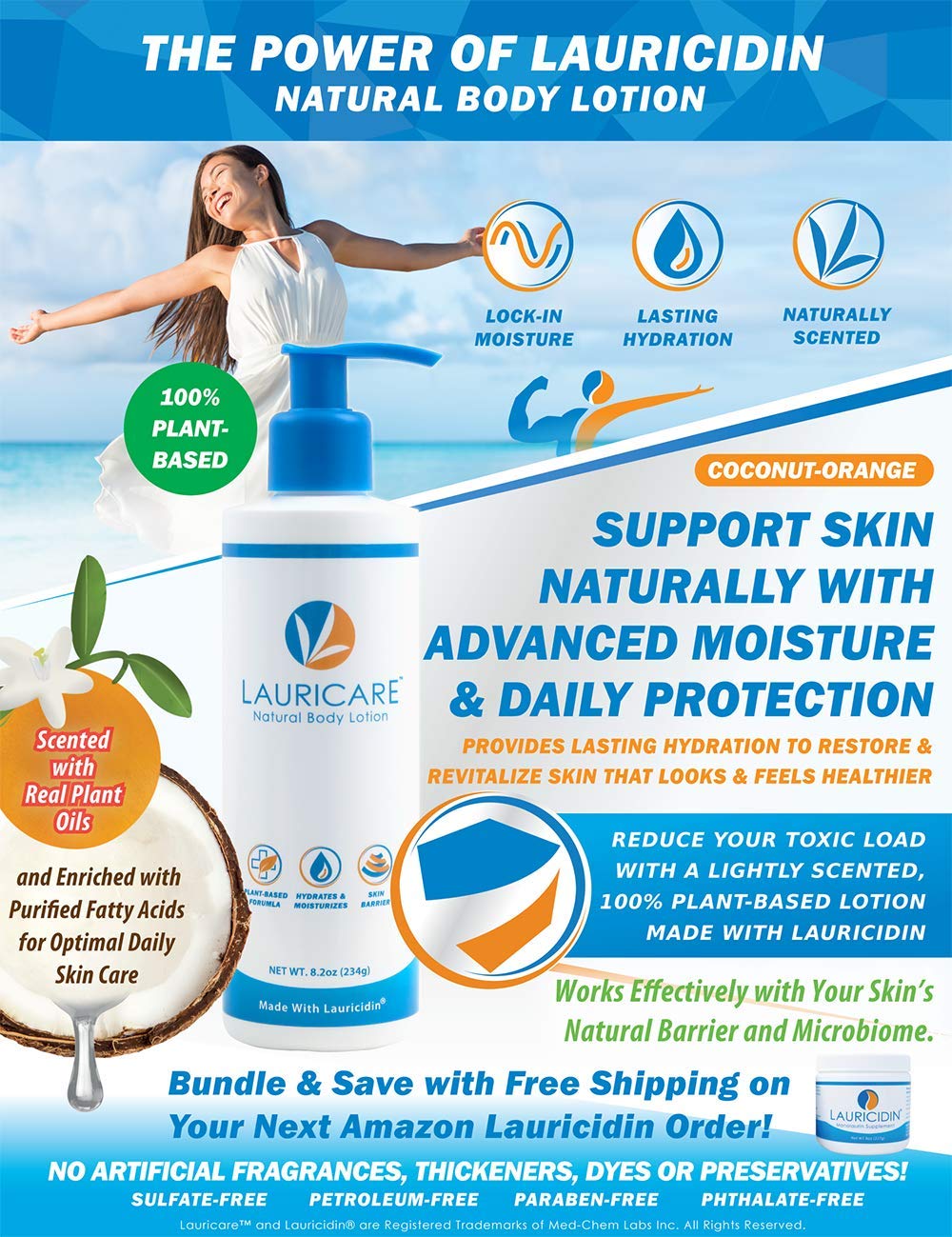 Monolaurin 227g Jar + Activated Derma Lotion 8.2 Ounce Bundle S816130
