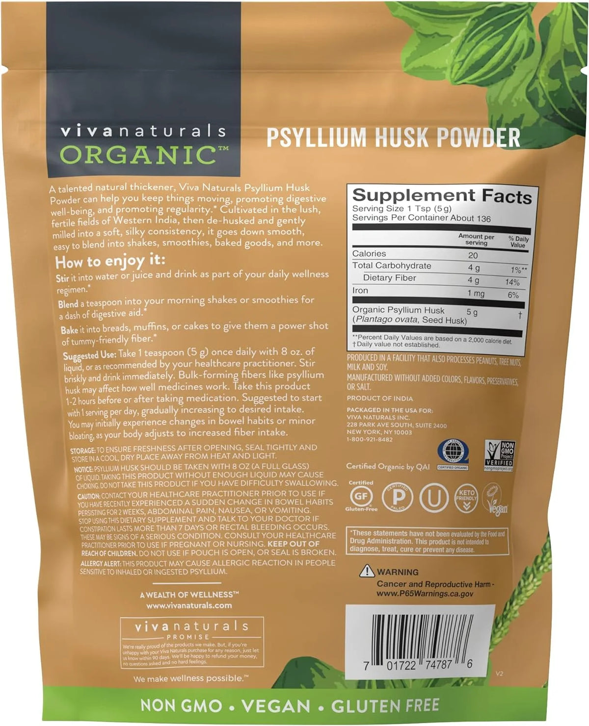 Organic Psyllium Husk Powder (1.5 lbs) N30862