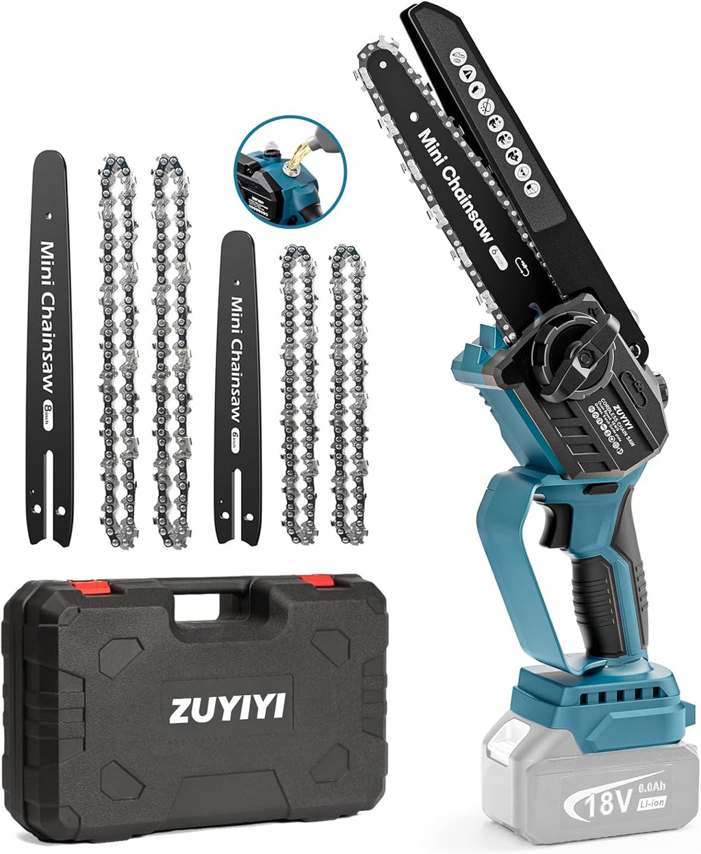 Mini Chainsaw Cordless 6 Inch & 8 Inch Brushless Handheld Chain Saw with Oiler Electric Chainsaw C494079