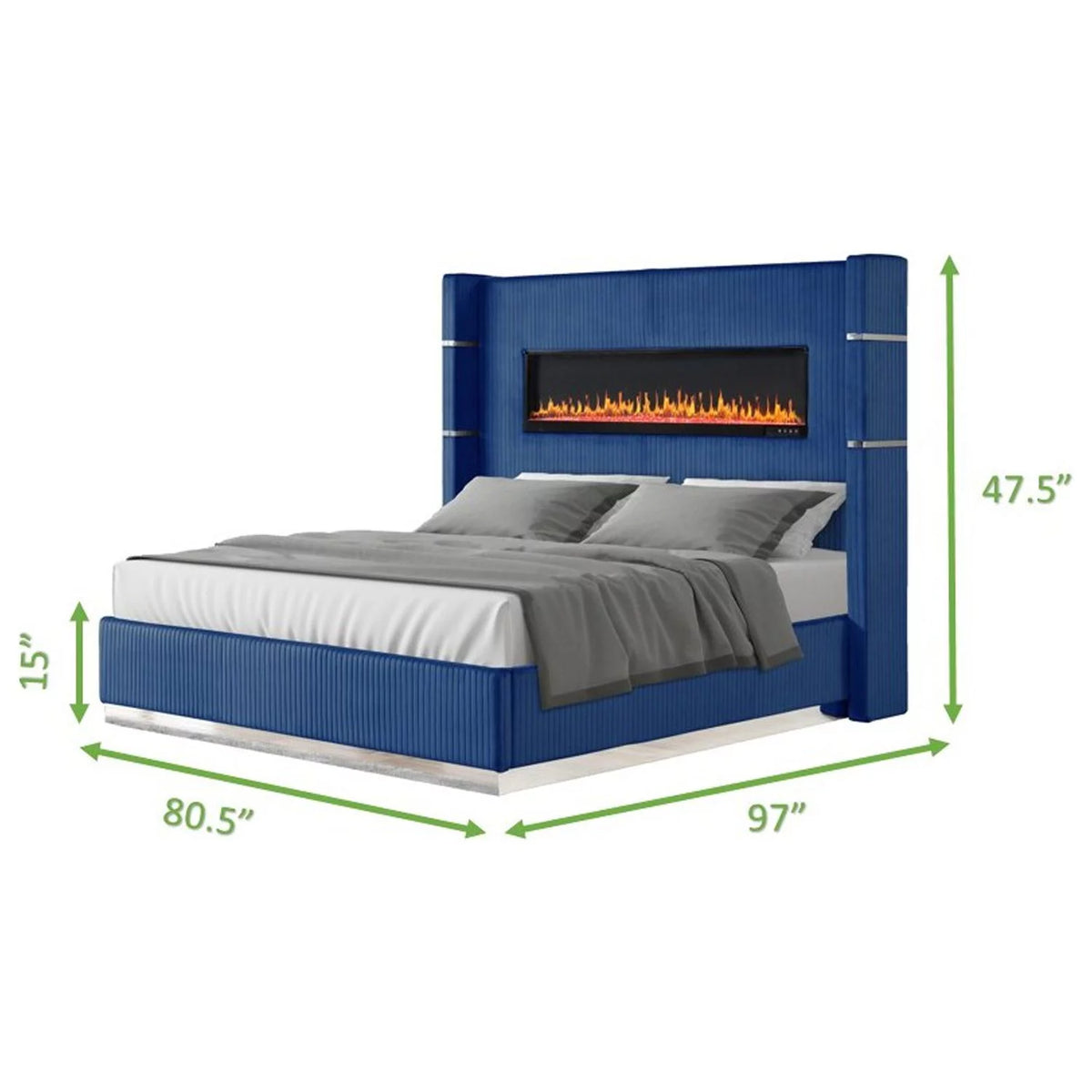 Blue Velvet King Bed with Ambient Lighting Z4510