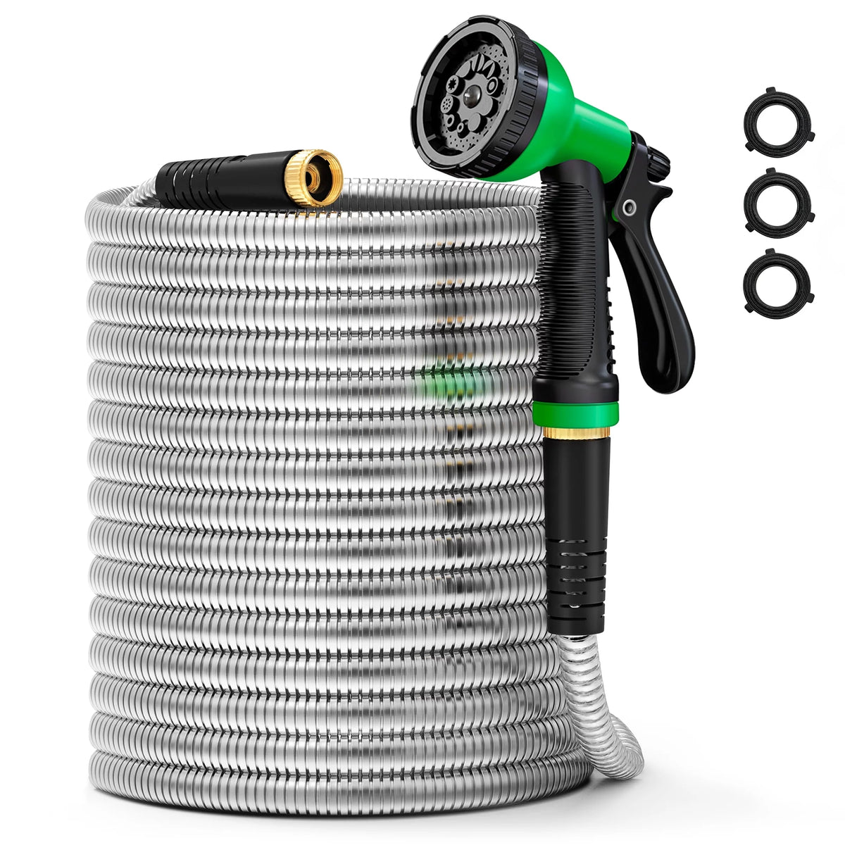 50FT Stainless Steel Metal Garden Hose with 10 Function Nozzle U324