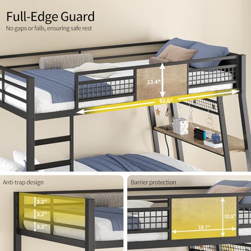 Twin Over Twin Metal Bunk Bed with Desk and Storage Drawers T6051