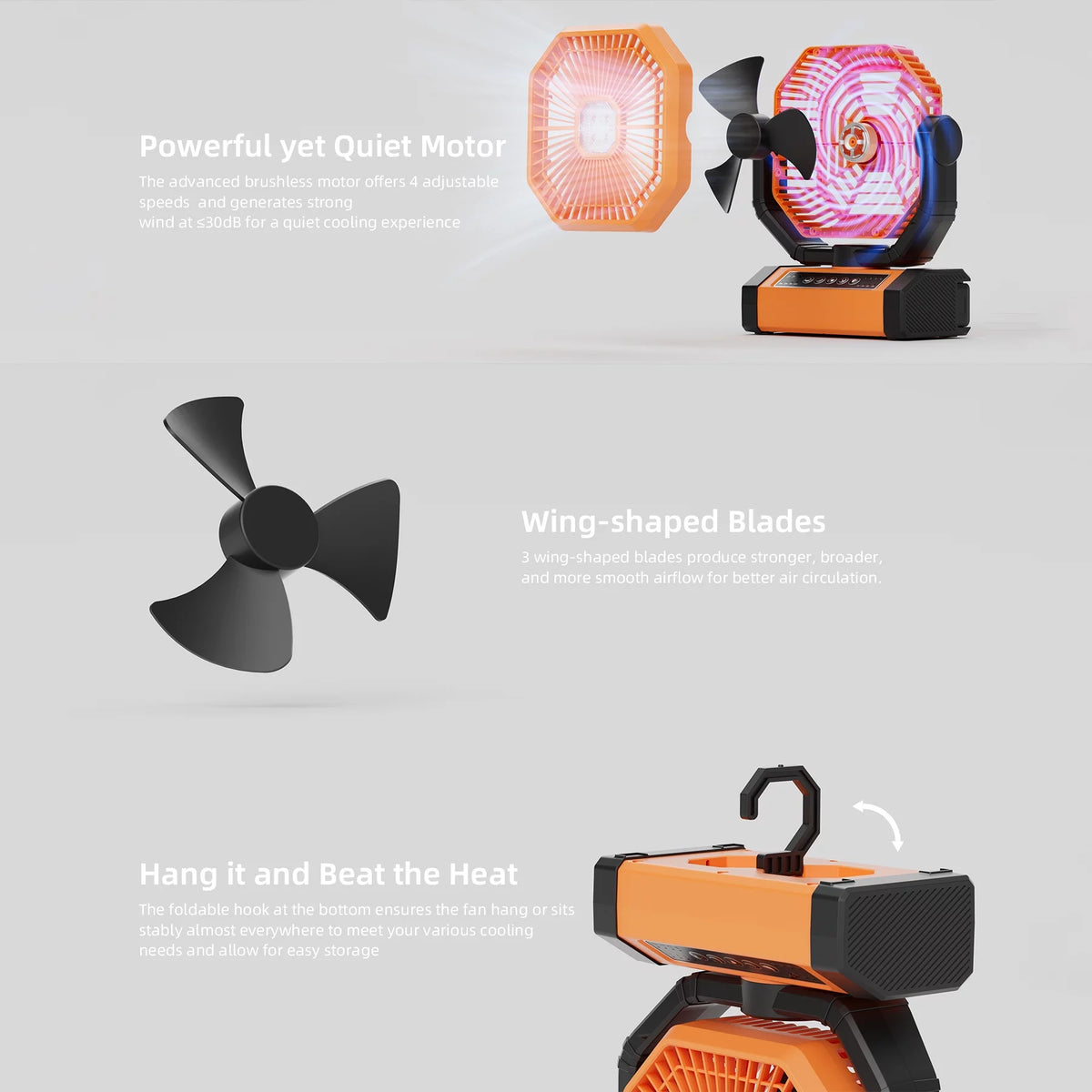 Portable Rechargeable Table Fan with LED Lantern W231