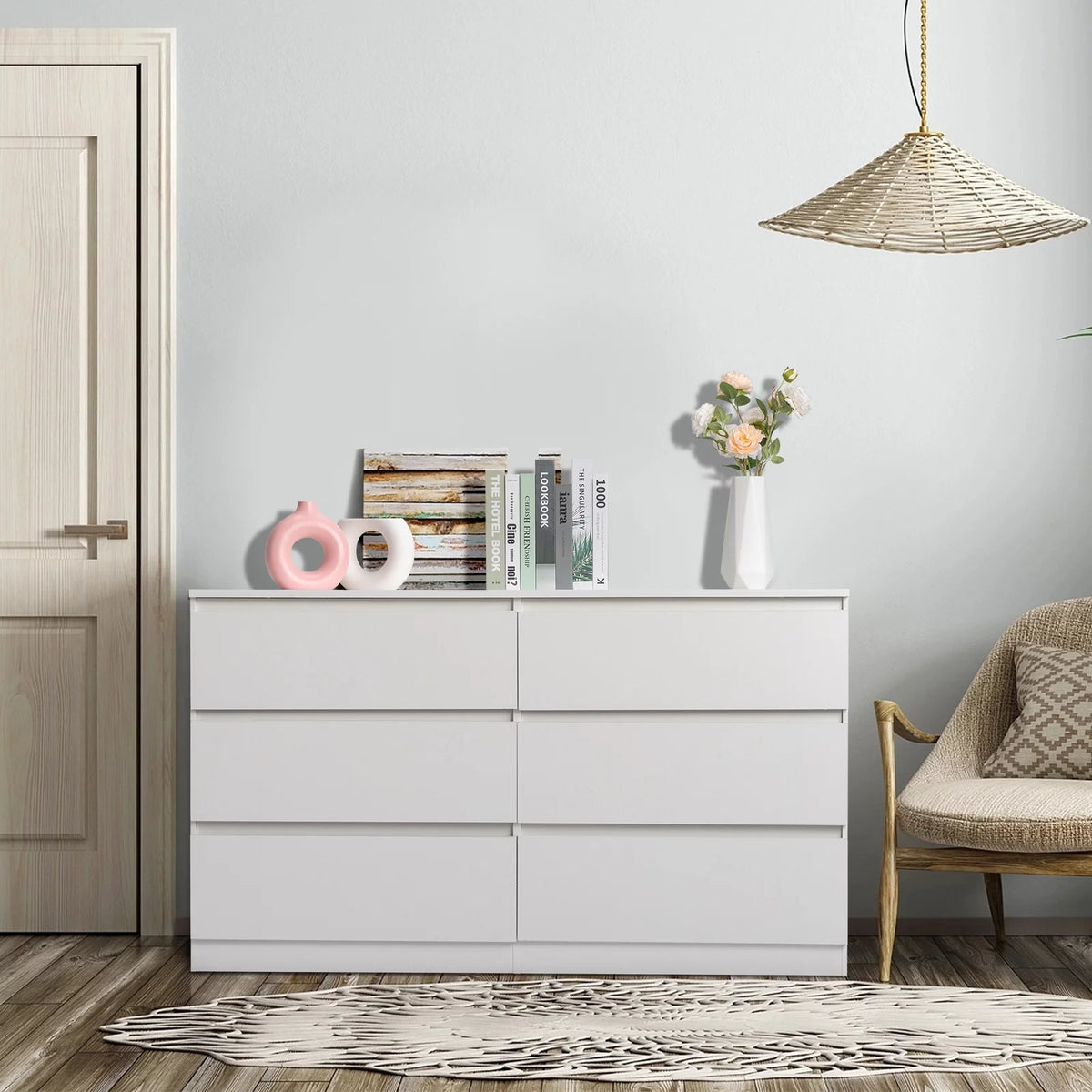 White 6 Drawer Double Dresser F937