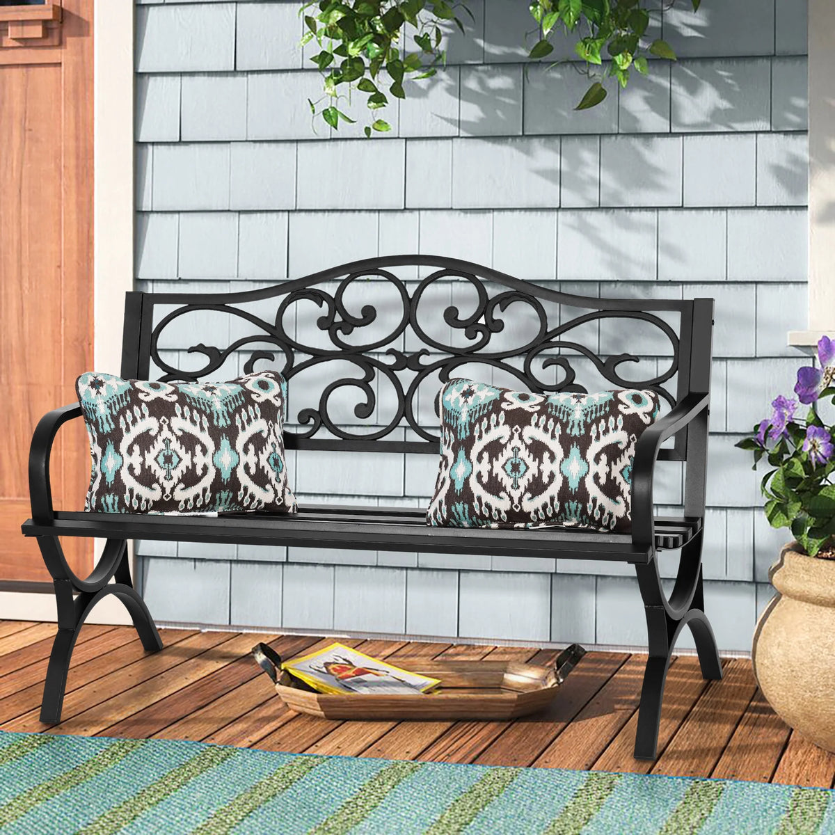 50" Black Patio Garden Bench E844779