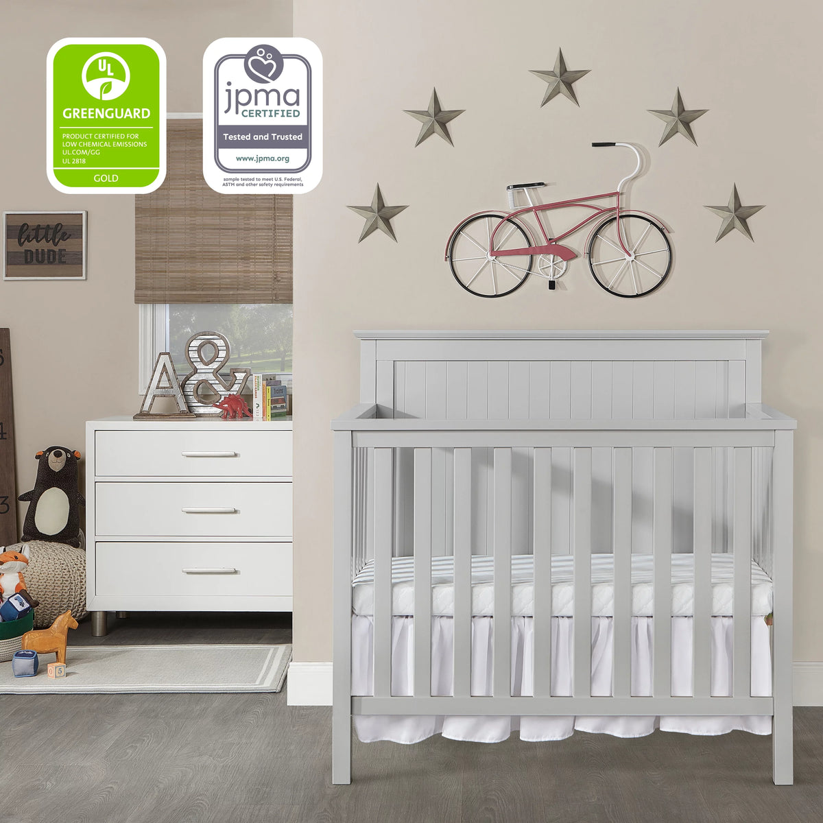 Pebble Grey 4-in-1 Convertible Mini Crib C6417
