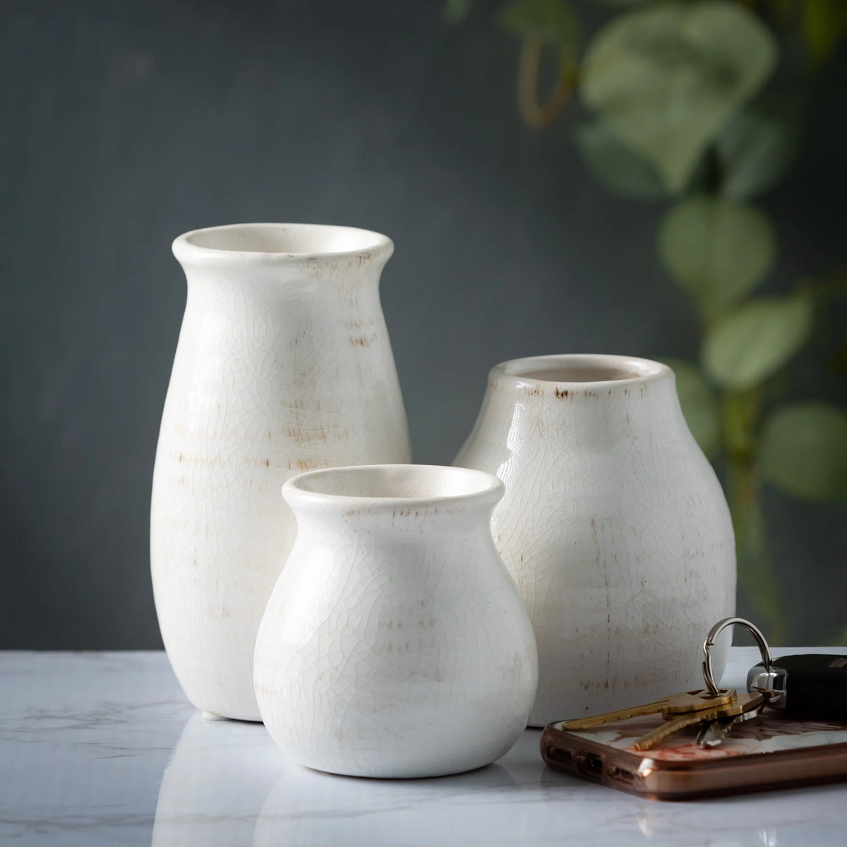 Set of 3 Petite Ceramic Vases White J73447