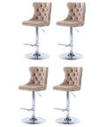 Khaki Velvet Upholstered Swivel Bar Stools, Set of 4 L872
