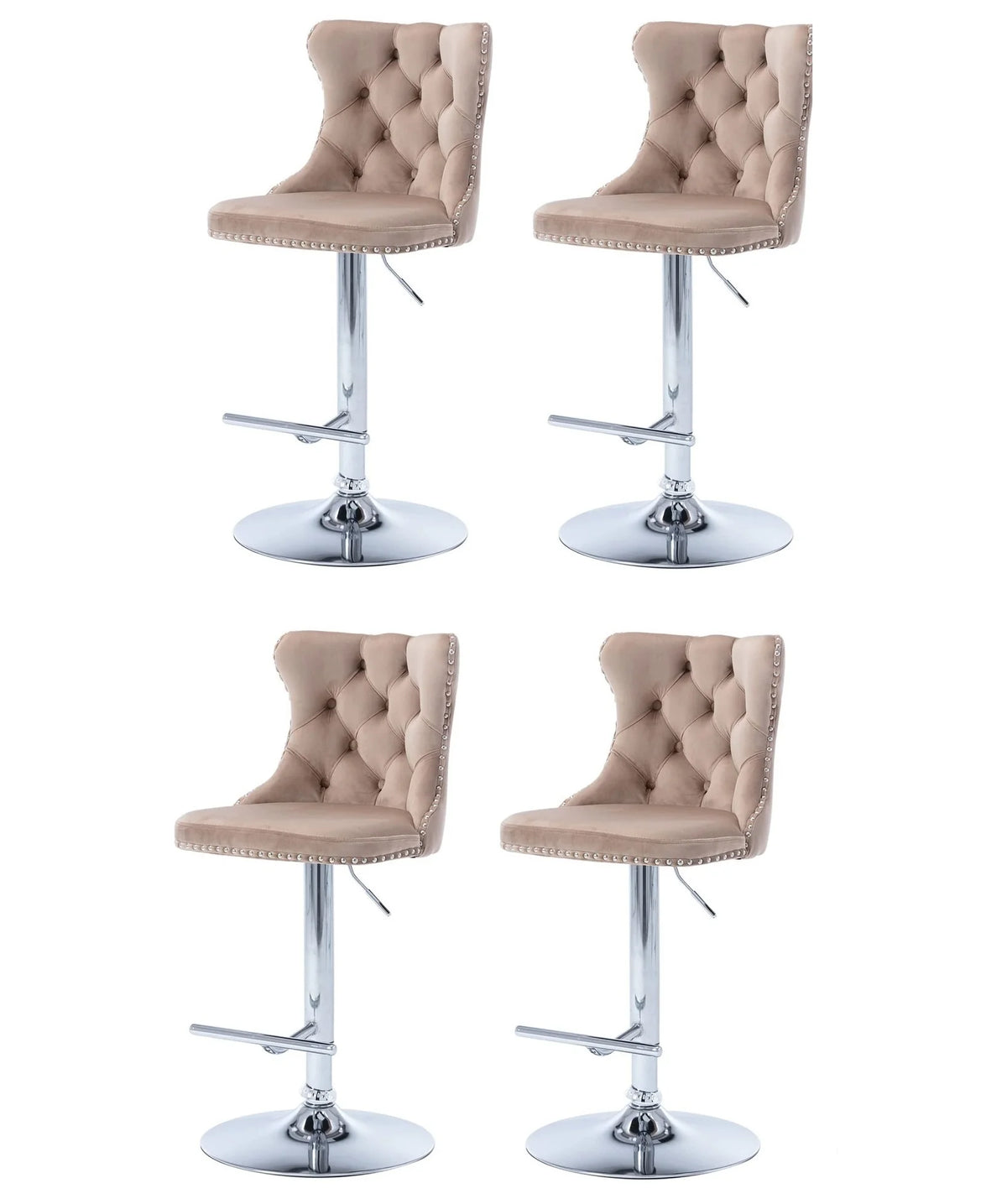 Khaki Velvet Upholstered Swivel Bar Stools, Set of 4 L872