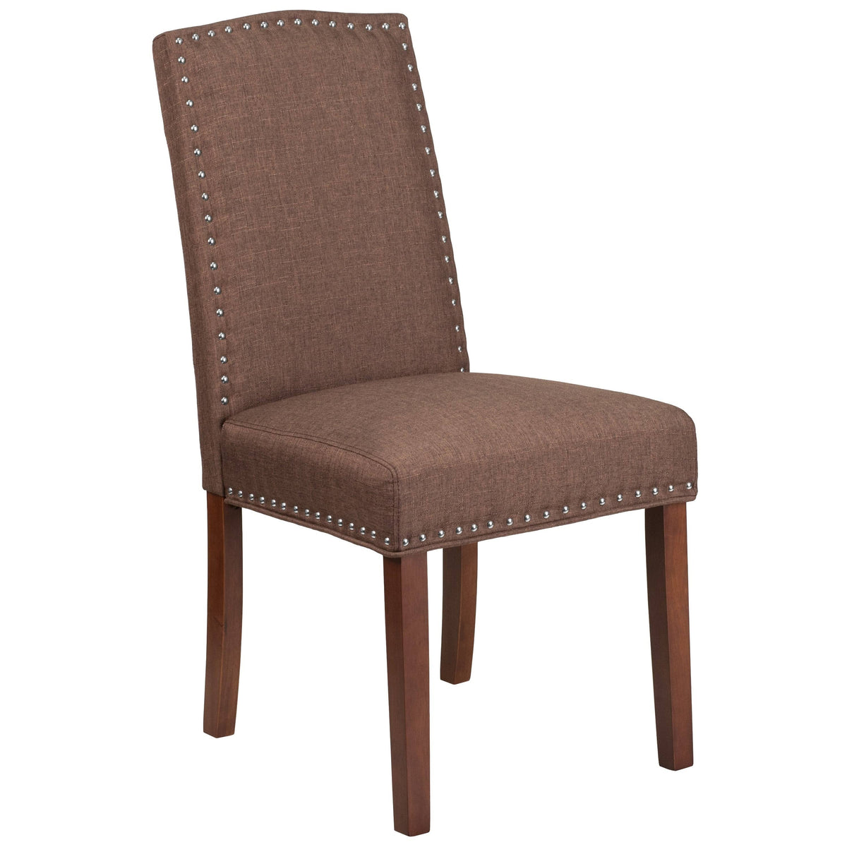 Brown Fabric Parsons Chair with Accent Nail Trim V26015