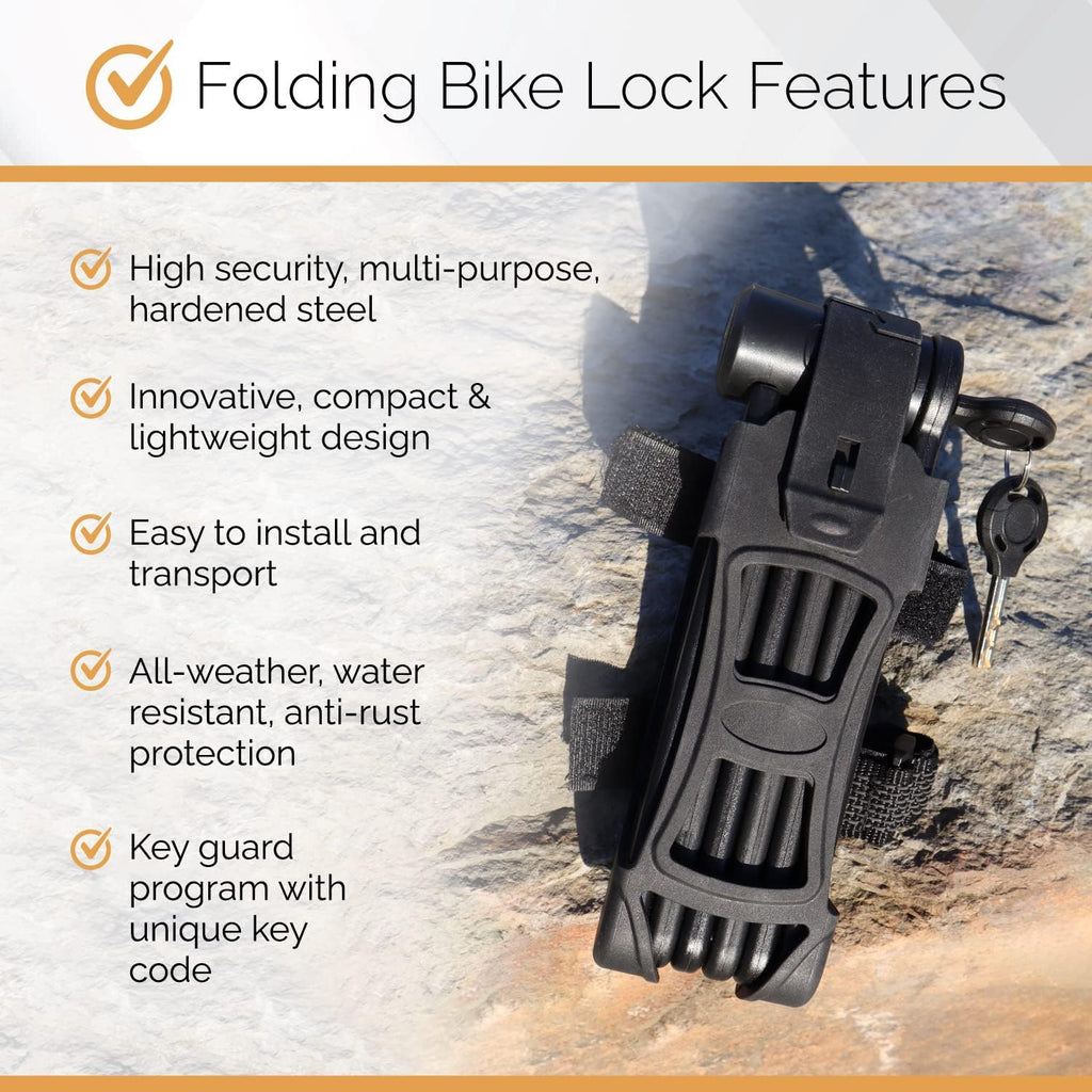 Folding Bike Lock Heavy Duty Hardened Steel with Mounting Case and Two Keys U53832