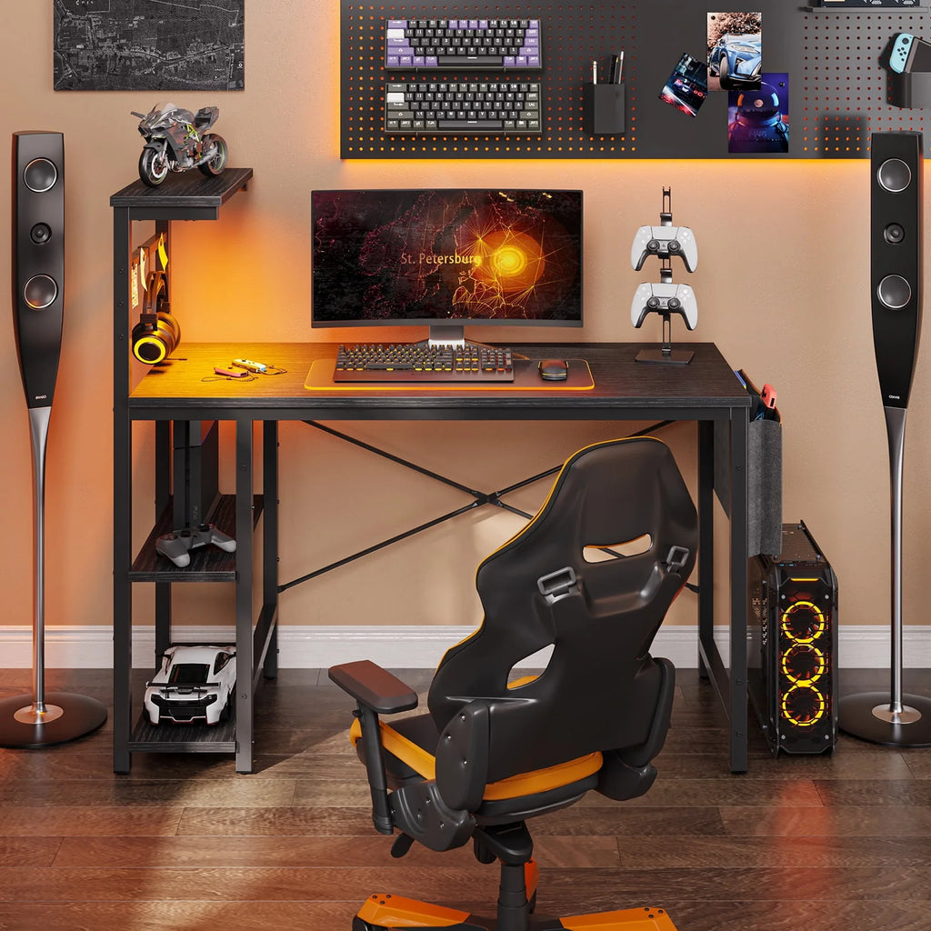 44 inch Computer Desk with LED Lights and Shelves M72032