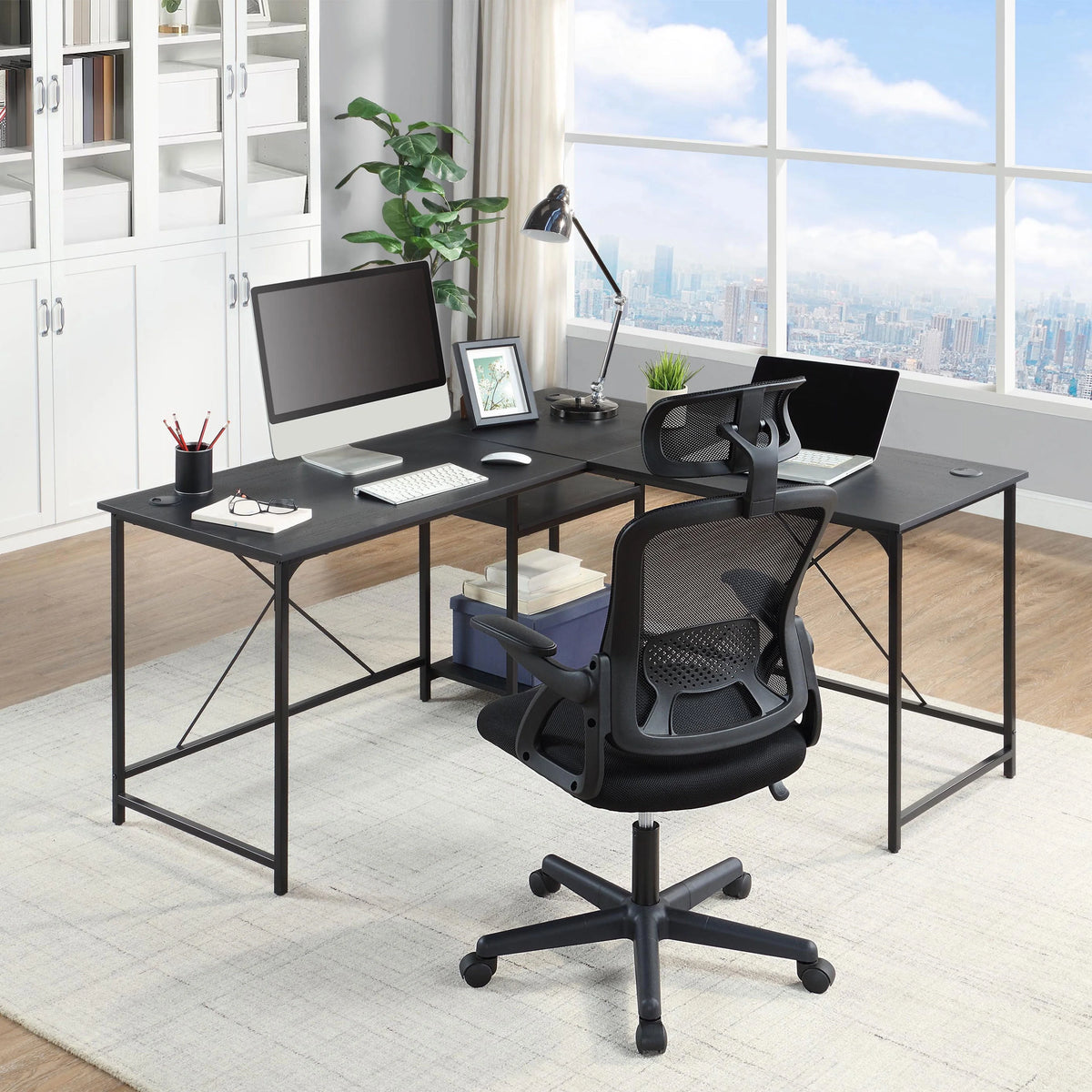 Black Fabric Ergonomic Office Chair with Adjustable Headrest R65079