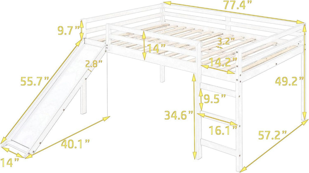Full Size Wood Loft Bed with Slide I230