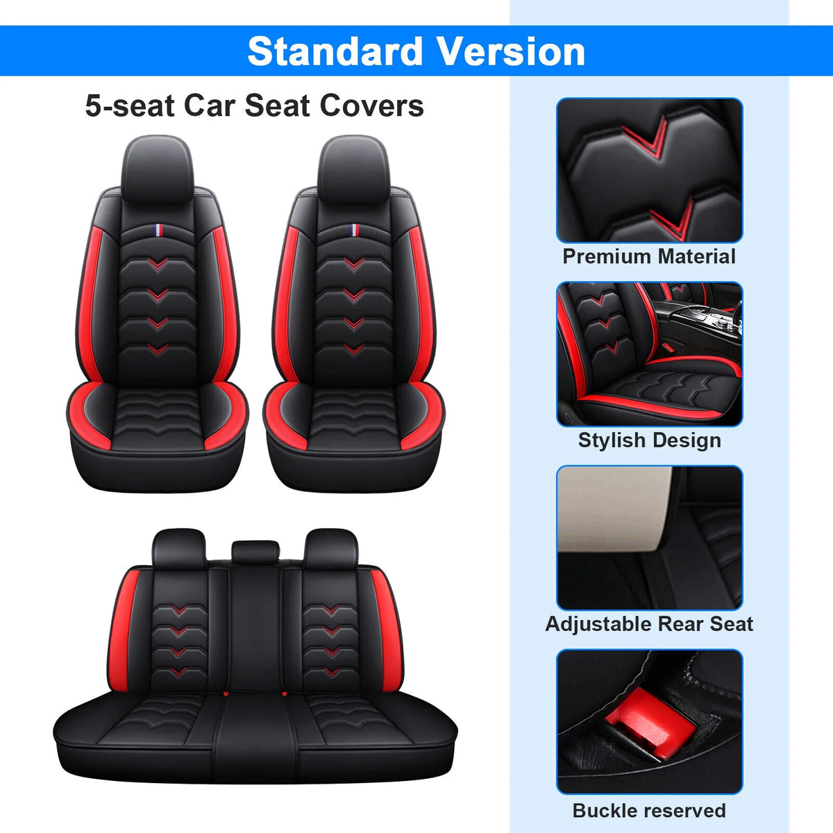 Black&Red Waterproof Leather Car Seat Covers Full Set B142629