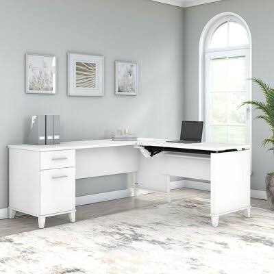 White Height Adjustable L-Shape Desk S78724