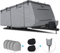Heavy Duty RV Cover with 4 Tire Covers, Tongue Jack Cover, 2 Extra Straps, Gutter Cover D43078