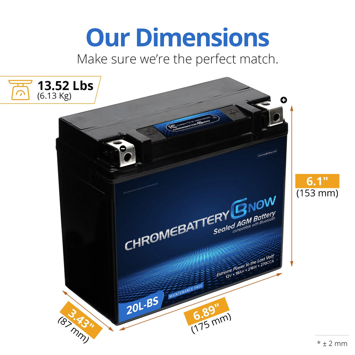 12 Volt 18 Ah 270 Cca AGM Battery O9406