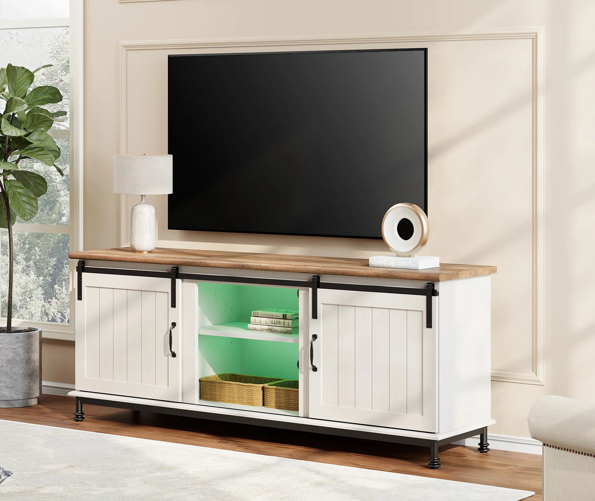 Farmhouse TV Stand with Sliding Barn Door T605801