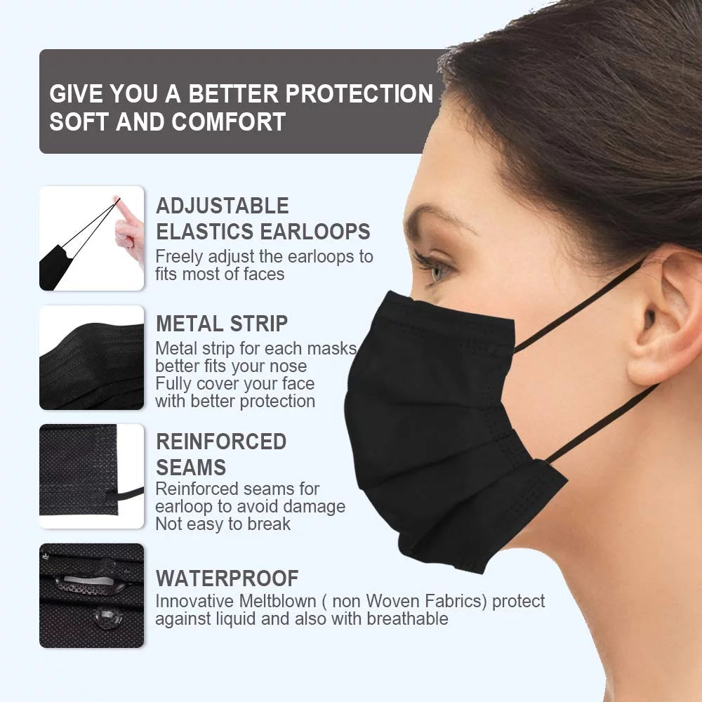 2000 Pack Black 3 Ply Disposable Face Masks F544901