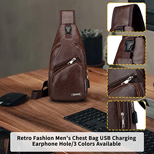 Waterproof Leather Crossbody Sling Bag with USB Charging G547823