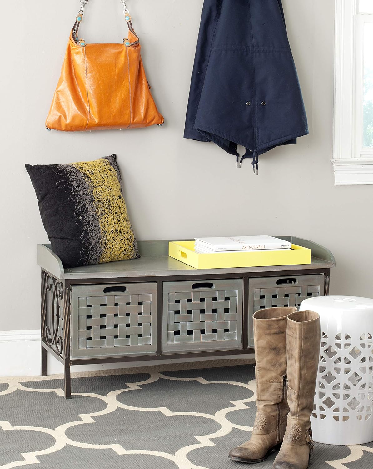 Brown Wooden Storage Bench T5691