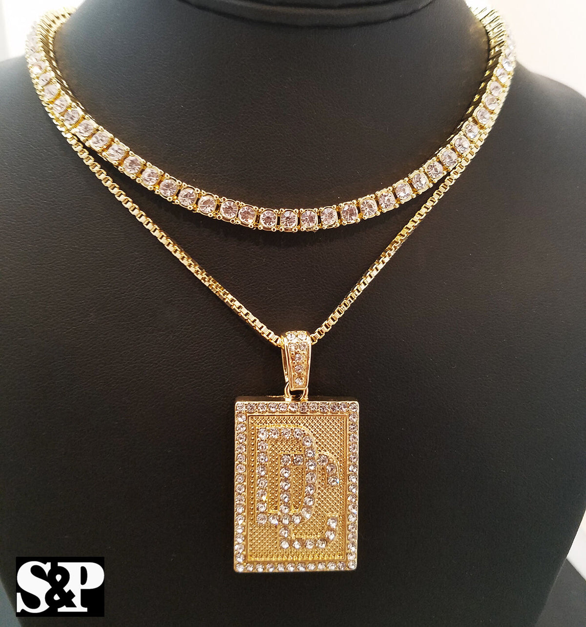 Choker 16" 1 Row Diamond Tennis Chain & Necklace Set I834