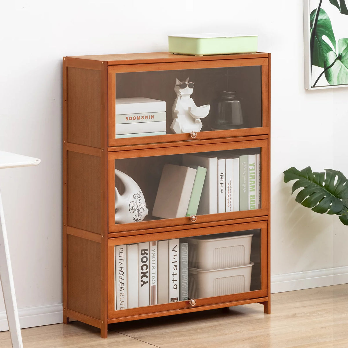 Bamboo 3 Tiers Bookcase with Acrylic Door L85233