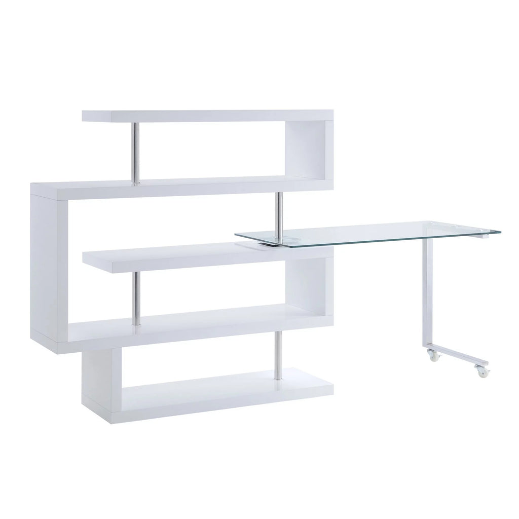 White Writing Desk with 4 Swivel Etagere Shelf and Casters Q95950