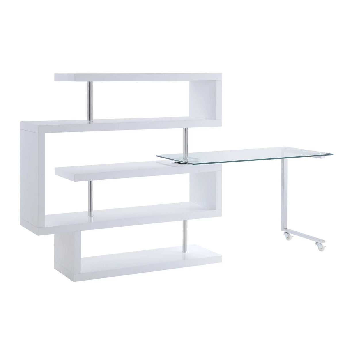 White Writing Desk with 4 Swivel Etagere Shelf and Casters Q95950