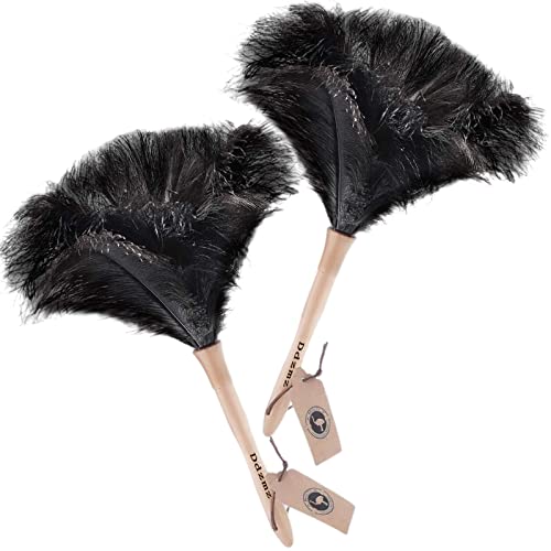 Black 16" 2Pieces Ostrich Feather Duster with Wooden Handle O403