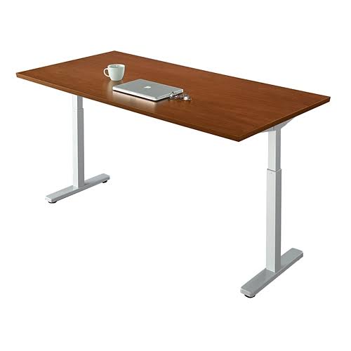 Height Adjustable Table American Espresso Top Silver Base Q36553