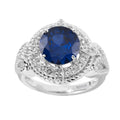 925 Sterling Silver Blue Sapphire White Topaz Halo Ring B787