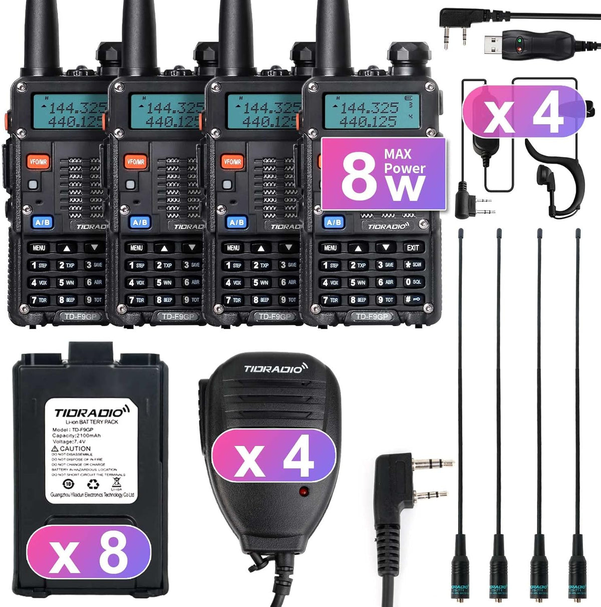 Handheld High Power 2 Way Radio with Programming Cable 2Pack Black H360883