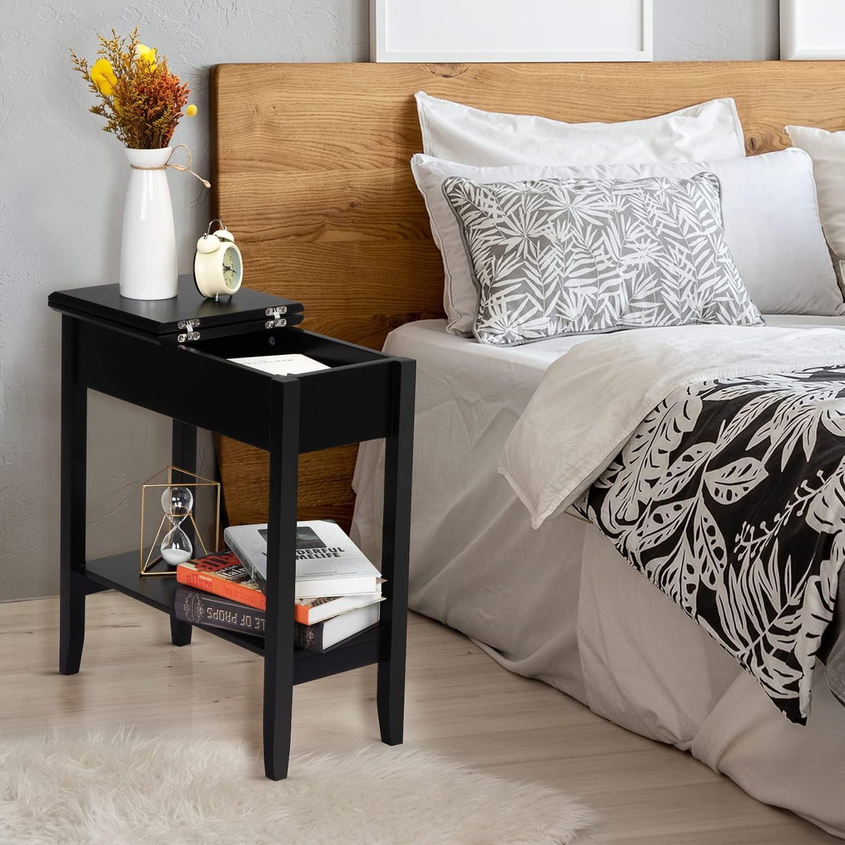 Black Flip Top End Table with Hidden Storage N1162