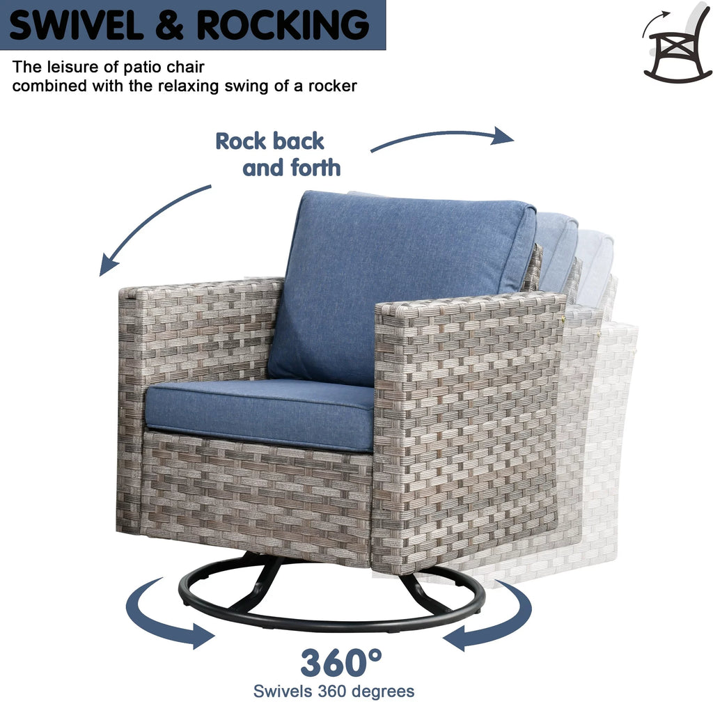 2 Pieces Wicker Swivel Chair with Cushions N59421